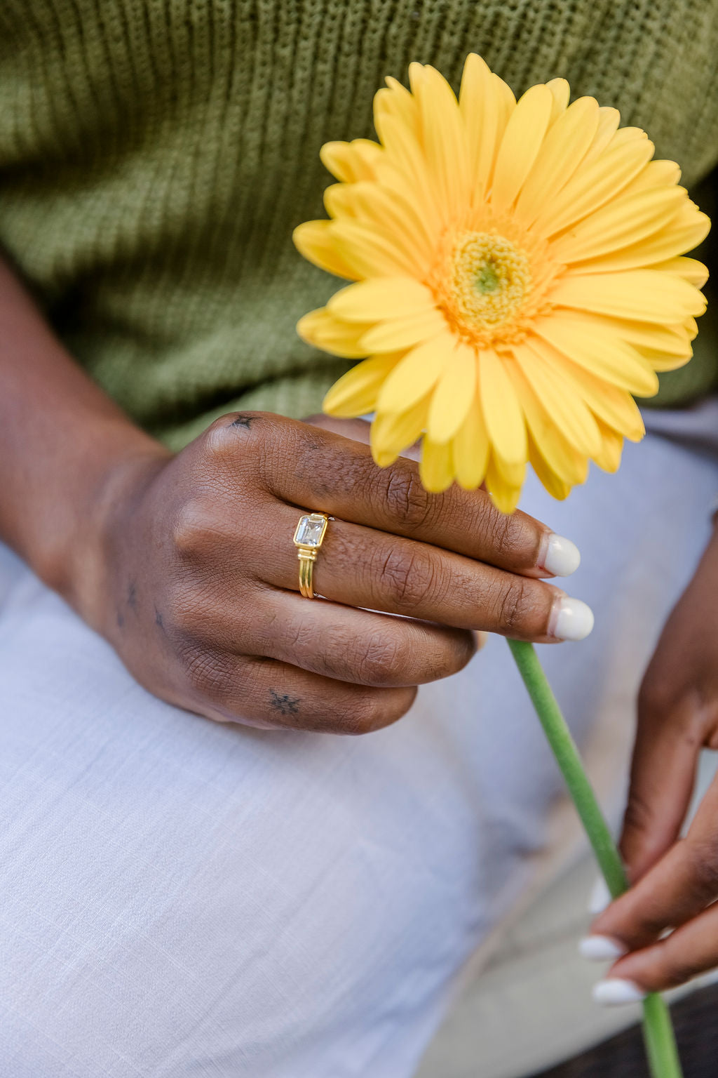 Rectangle Crystal 24k Gold Fill Adjustable Ring