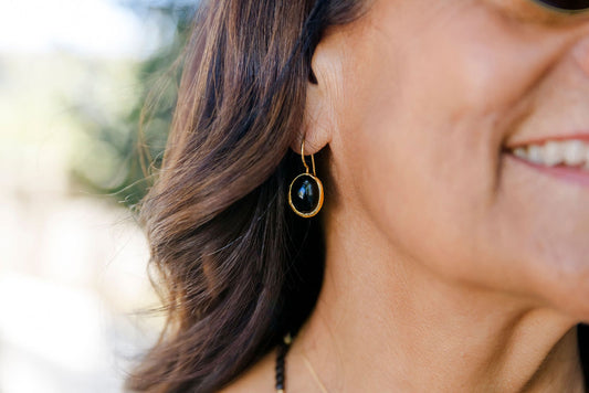 Black Onxy Oval Stone Earrings