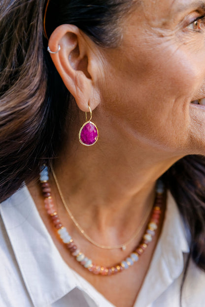 Garnet Teardrop 24k Gold Fill Earrings