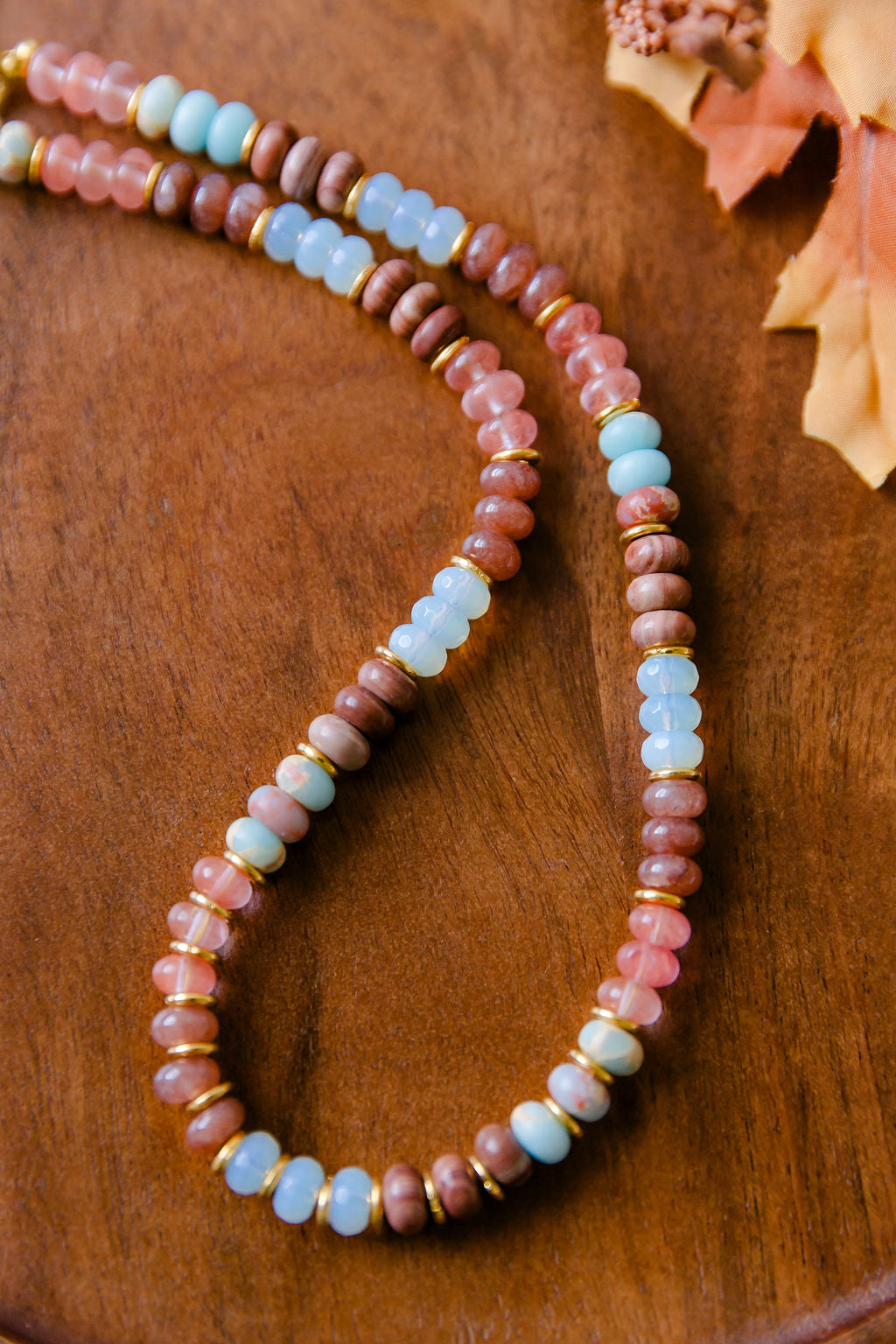 Agate, Aquamarine & Rose Quartz Beaded Necklace