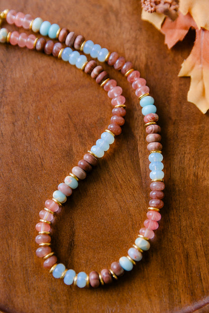 Agate, Aquamarine & Rose Quartz Beaded Necklace
