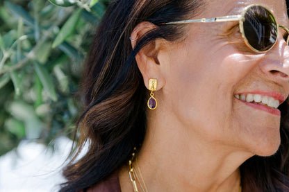 Rectangle Hammer Gold Fill and Garnet Earrings