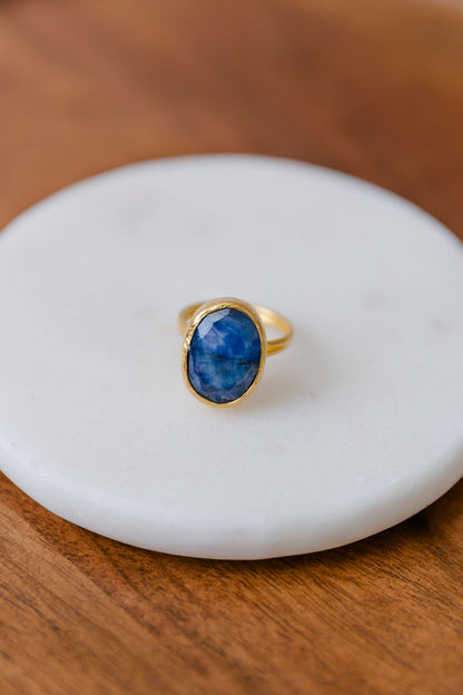 Lapis Oval 24k Gold Fill Adjustable Ring
