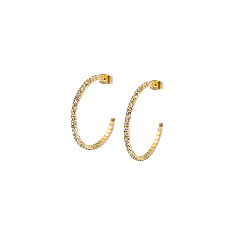 Crystal 1/2 Hoop Earrings 14k Gold Fill Medium