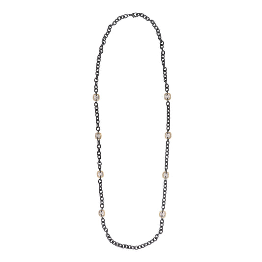 Crystal Square 14k Gold Fill and Oxidized Silver Long Necklace
