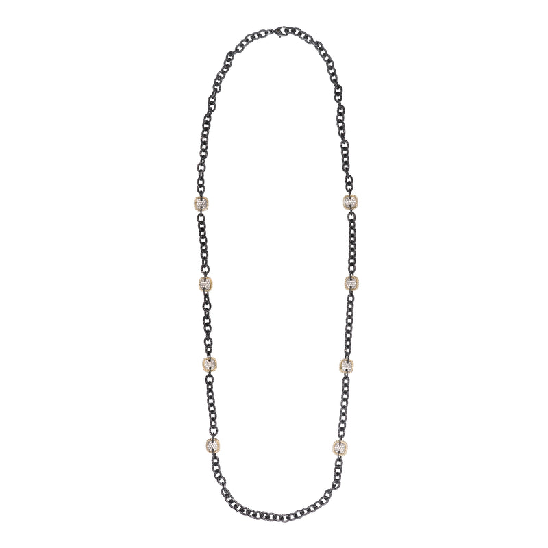 Crystal Square 14k Gold Fill and Oxidized Silver Long Necklace