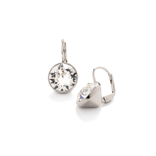 Two silver earrings with clear Sterling Silver Swarovski Crystal Earrings on a white background