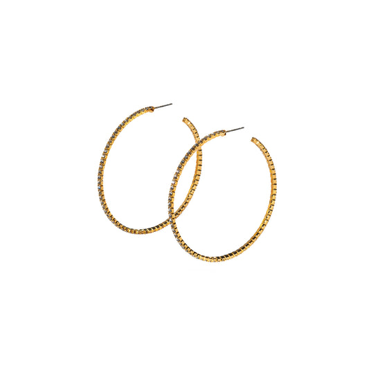 Crystal Half Hoop Post Earrings Gold Fill X-Large