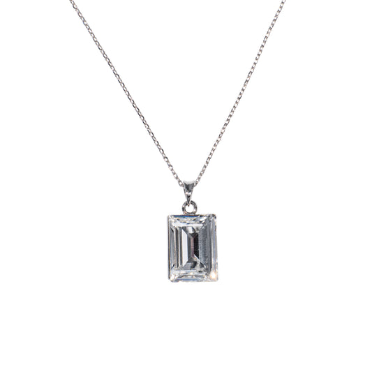 Crystal Rectangle Pendant Sterling Silver Necklace