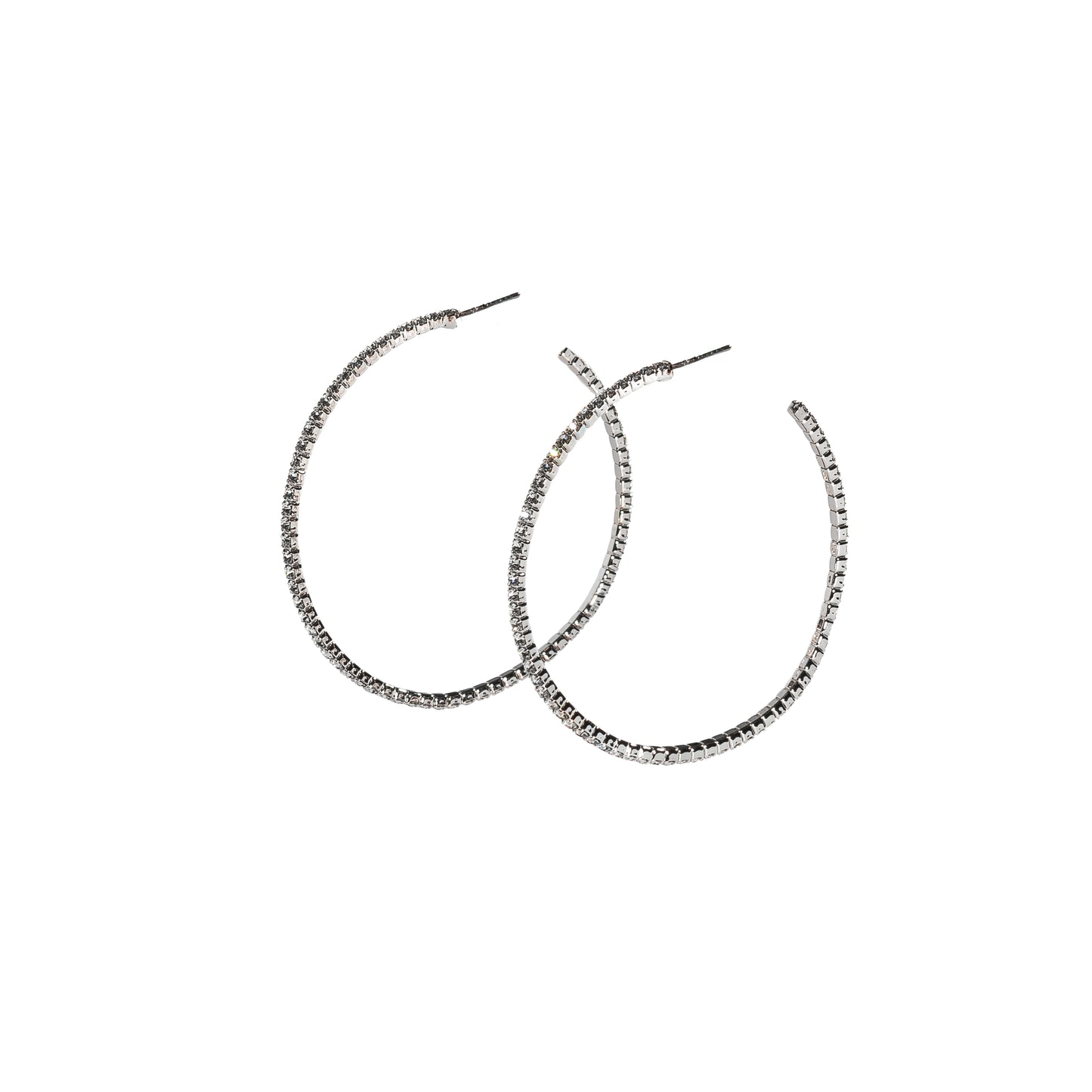 Crystal Half Hoop Stud Earrings Silver X-Large