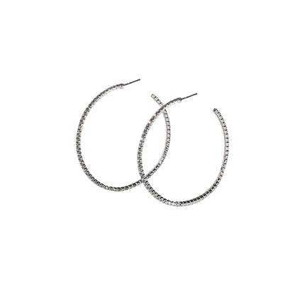 Crystal Half Hoop Stud Earrings Silver X-Large