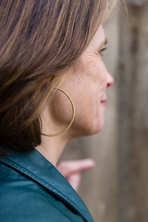 Crystal Half Hoop Post Earrings Gold Fill X-Large
