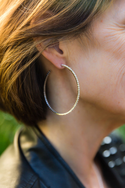 Crystal Half Hoop Stud Earrings Silver X-Large