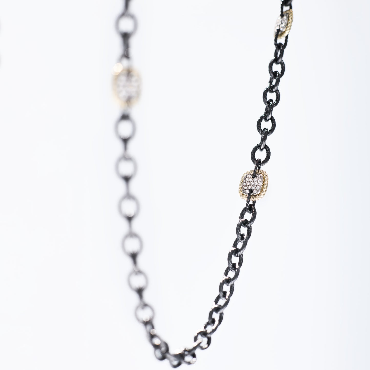 Crystal Square 14k Gold Fill and Oxidized Silver Long Necklace