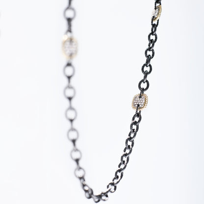 Crystal Square 14k Gold Fill and Oxidized Silver Long Necklace