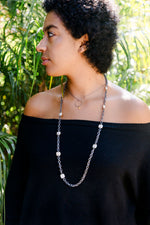 Crystal Square 14k Gold Fill and Oxidized Silver Long Necklace