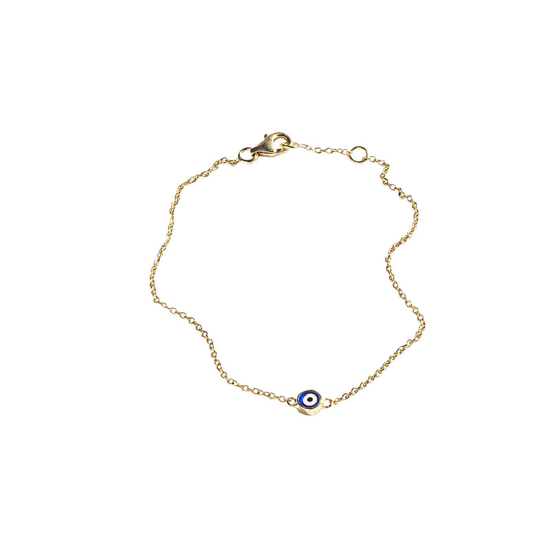 Dark Blue Enamel Evil Eye and 14k Gold Bracelet