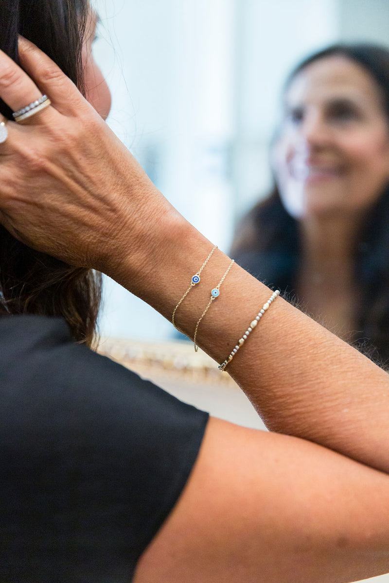 Dark Blue Enamel Evil Eye and 14k Gold Bracelet