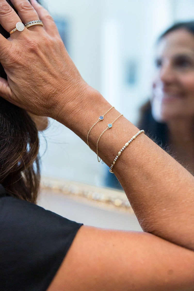 Light Blue Enamel Evil Eye and 14k Gold Bracelet