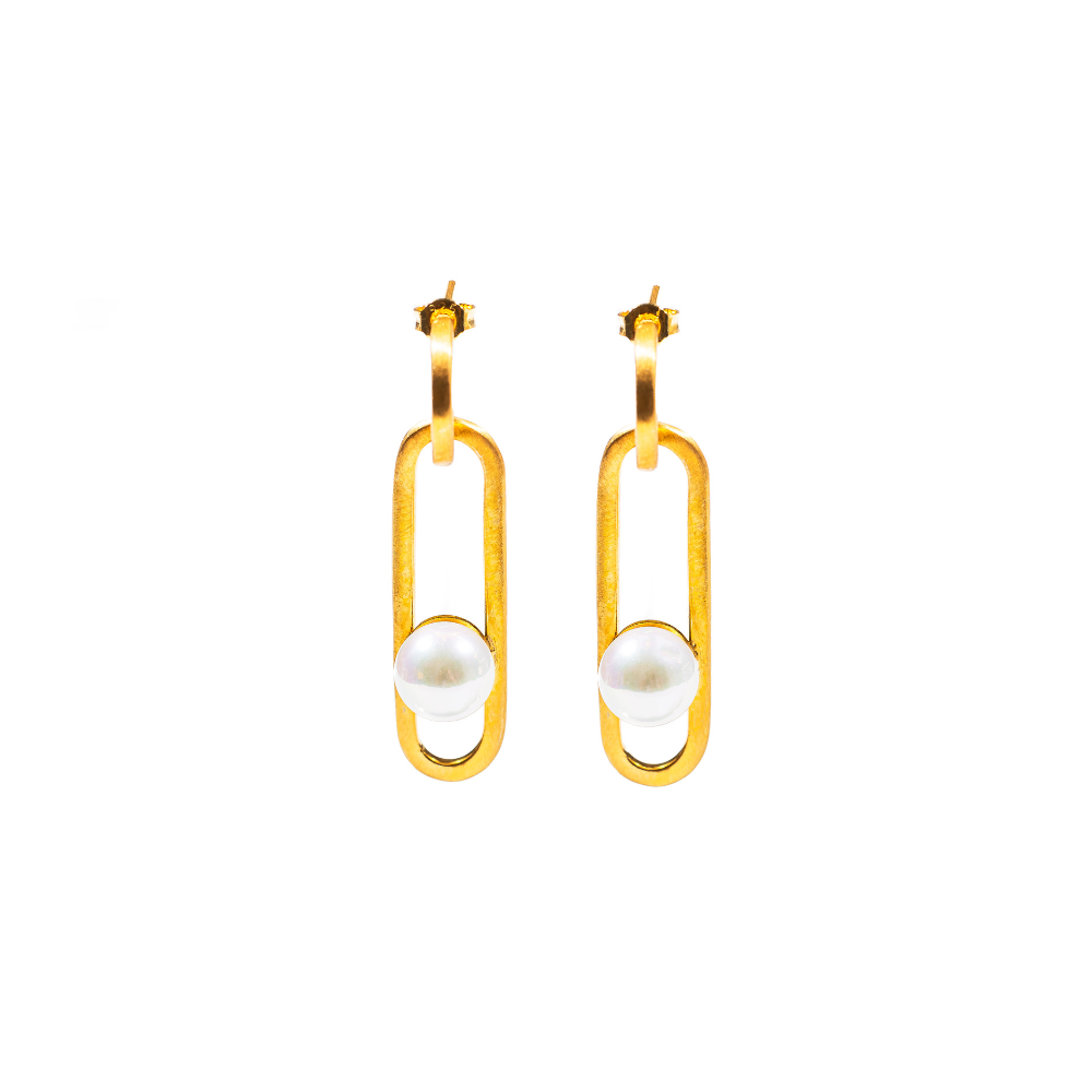 Floating Pearl and Oval 24k Gold Fill Dangle Stud Earrings