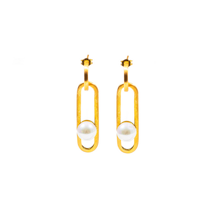 Floating Pearl and Oval 24k Gold Fill Dangle Stud Earrings