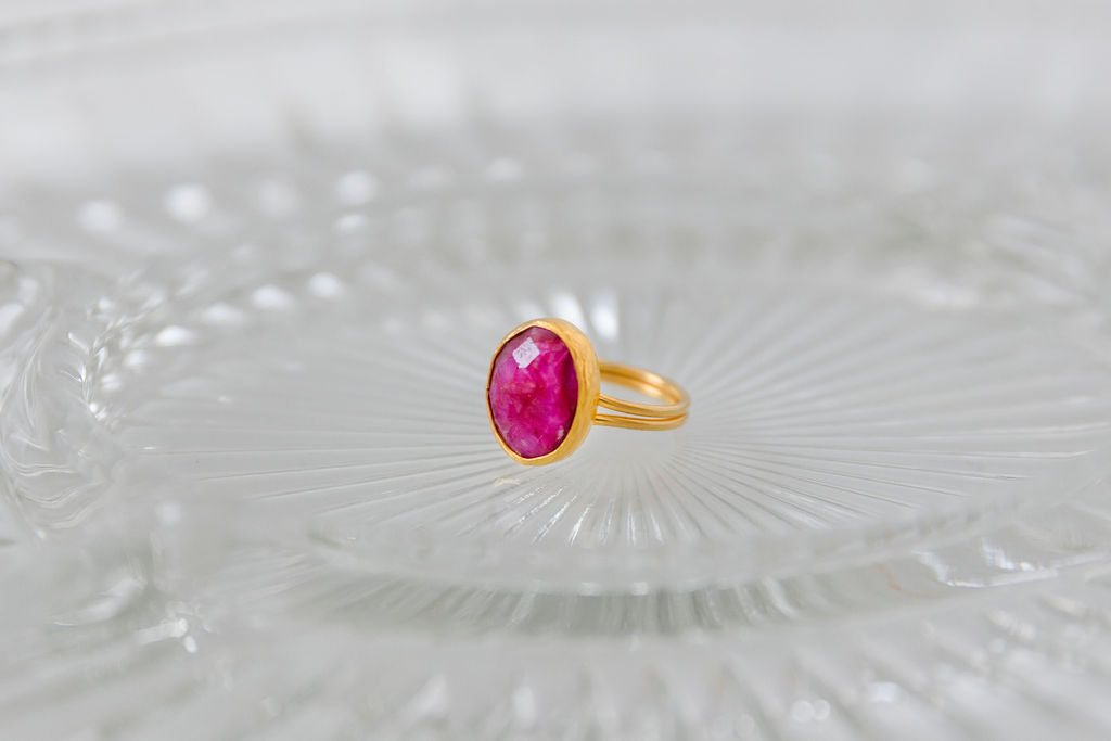 Garnet Oval 24k Gold Fill Adjustable Ring
