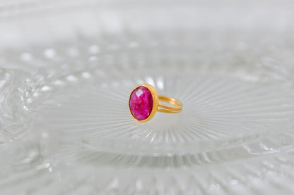 Garnet Oval 24k Gold Fill Adjustable Ring