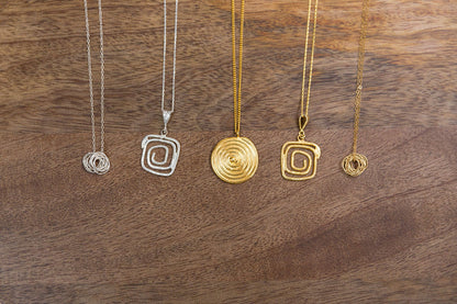Square Swirl Silver Pendant Necklace