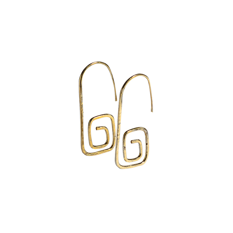 Gold Square Swirl Dangle Earrings