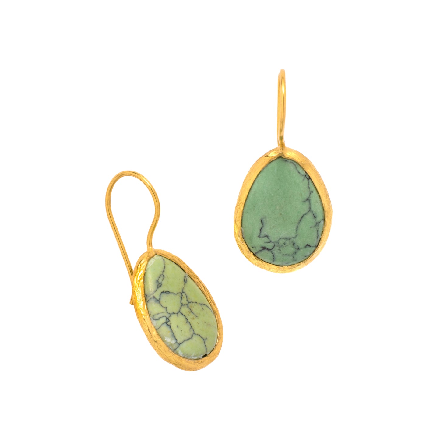 24K gold fill  green blue turquoise stone drop earrings on a white background
