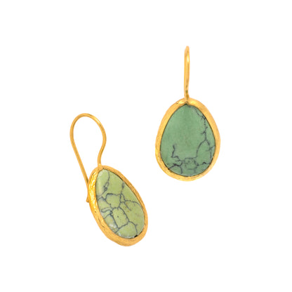 24K gold fill  green blue turquoise stone drop earrings on a white background