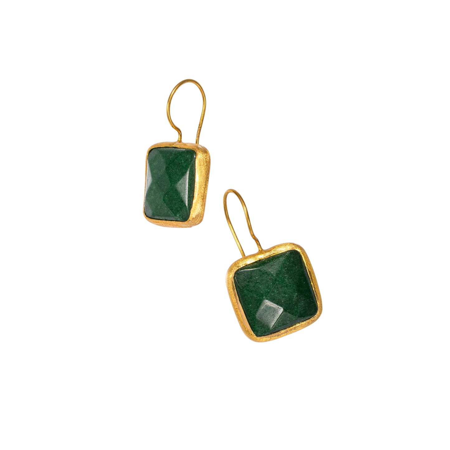 Green Jade:Quartz Dangle Earrings