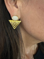 Rose Quartz Triangle Gold Vermeil Stud Earrings