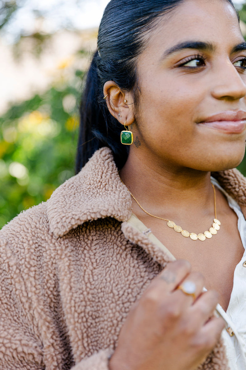 Green Jade:Quartz Dangle Earrings