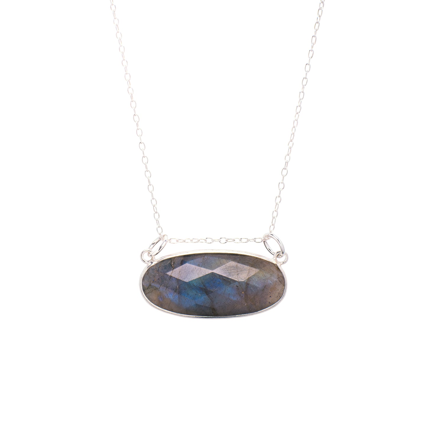 Sterling Silver Necklace with a Labradorite pendant on a white background