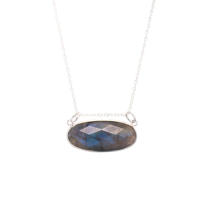 Sterling Silver Necklace with a Labradorite pendant on a white background