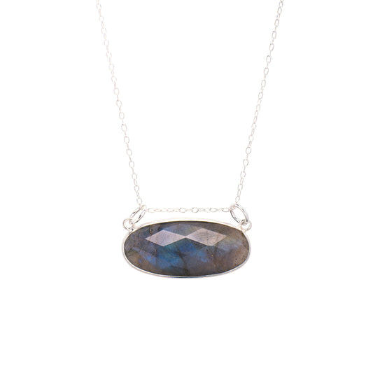 Sterling Silver Necklace with a Labradorite pendant on a white background