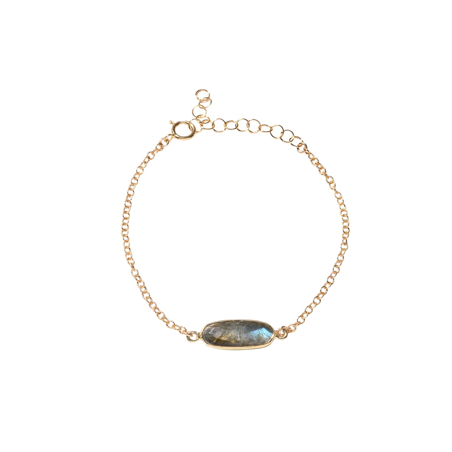 Labradorite Oval Single Stone & 14k Golf Fill Chain Adjustable Bracelet