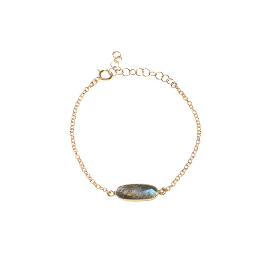 Labradorite Oval Single Stone & 14k Golf Fill Chain Adjustable Bracelet