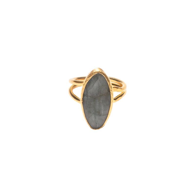 Oval Labradorite and 24k Gold Fill Adjustable Ring M