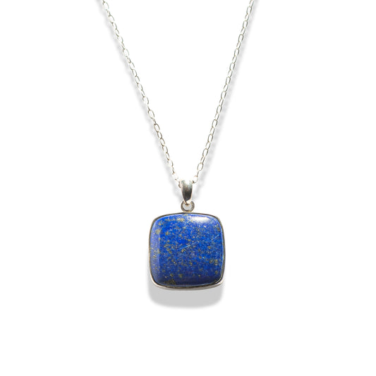 Lapis Square Gemstone Silver Necklace