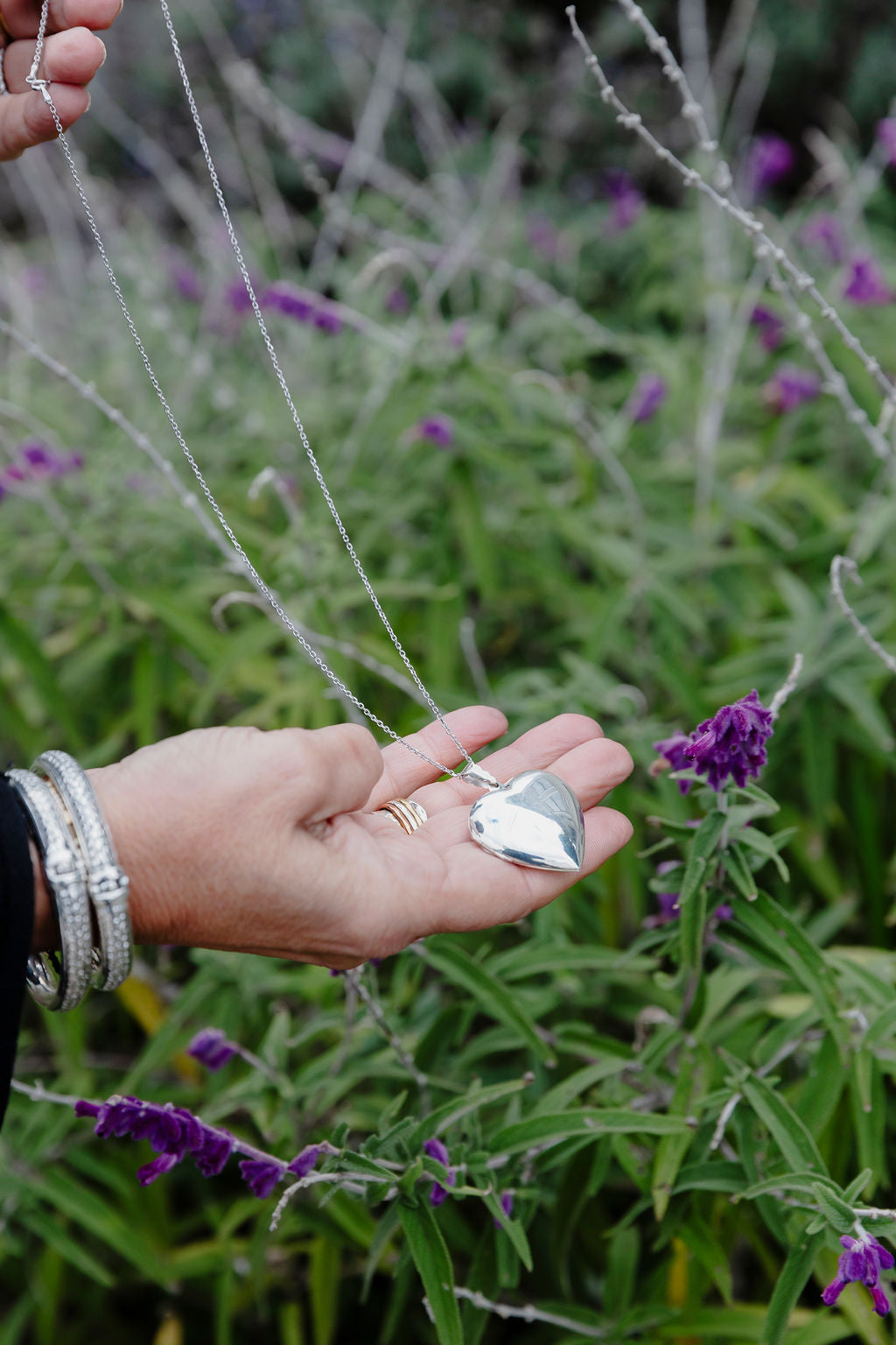 Large Heart Sterling Silver Locket and Chain Necklace