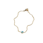 Light Blue Enamel Evil Eye and 14k Gold Bracelet