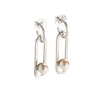 Pearl and Oval Sterling Silver Dangle Stud Earrings