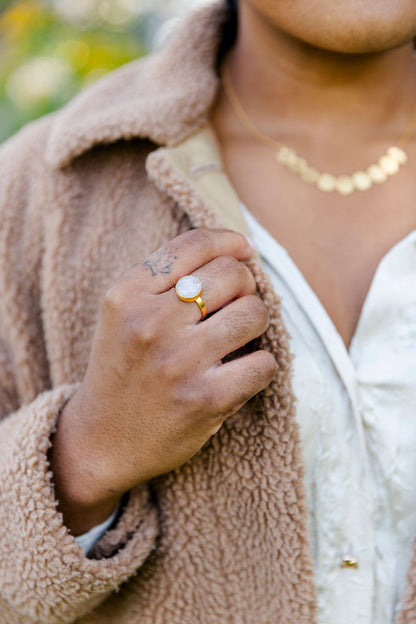 Moonstone Round & 24k gold fill adjustable ring