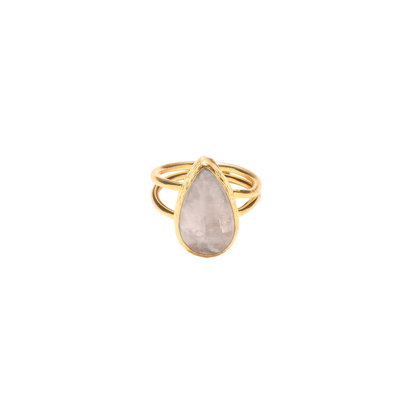 Moonstone Teardrop and 24k Gold Fill Adjustable Ring