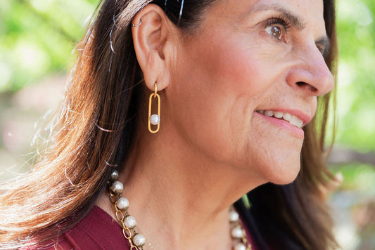 Floating Pearl and Oval 24k Gold Fill Dangle Stud Earrings