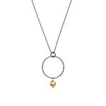 Oxidized Silver Circle Pendant and 14k gold Fill Bead Necklace
