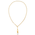 Pearl Drop Pendant on 24k Gold Vermeil Link Chain Necklace