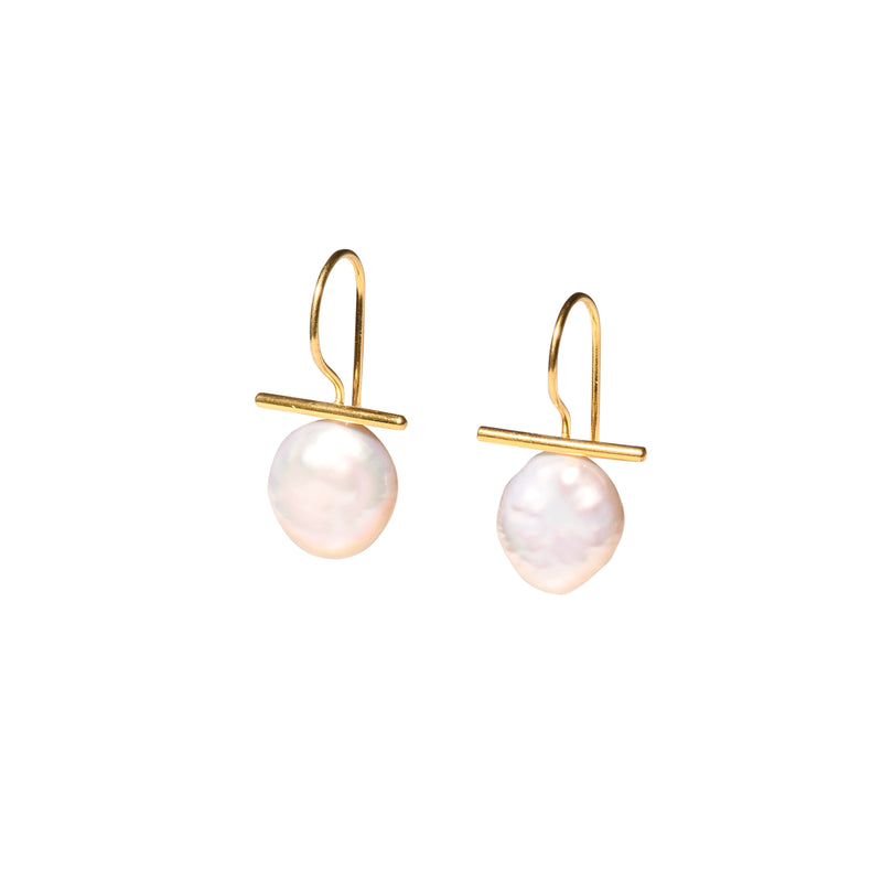 Pearl and 24k Gold Fill T Bar Dangle Earrings